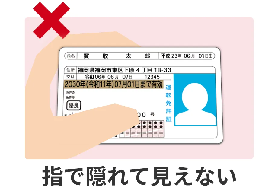 NGな例: 指で隠れて見えない。